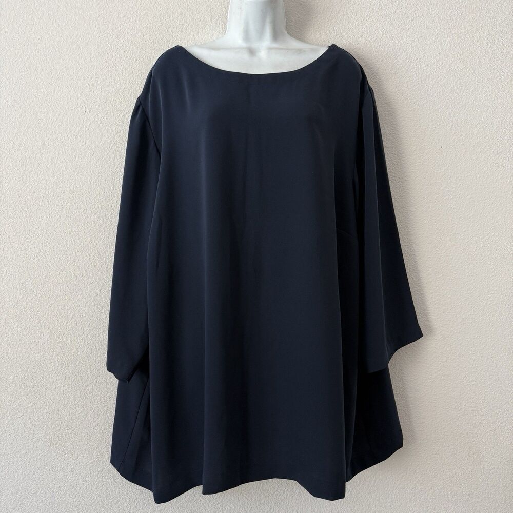 J.Jill Wearever Crepe Tunic Top Blouse Plus 4X Navy Blue Coastal Lagenlook LS